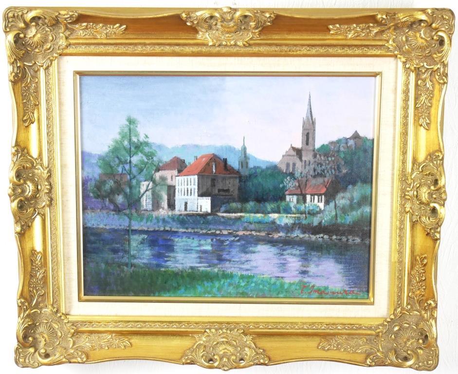 【真作】絵画　金田勲　油彩8号　キャナル・サンマルタン　パリ風景　C12 中古】【GLC】金田勲 「cafe de paris」 油彩10号 千葉出身 サロン