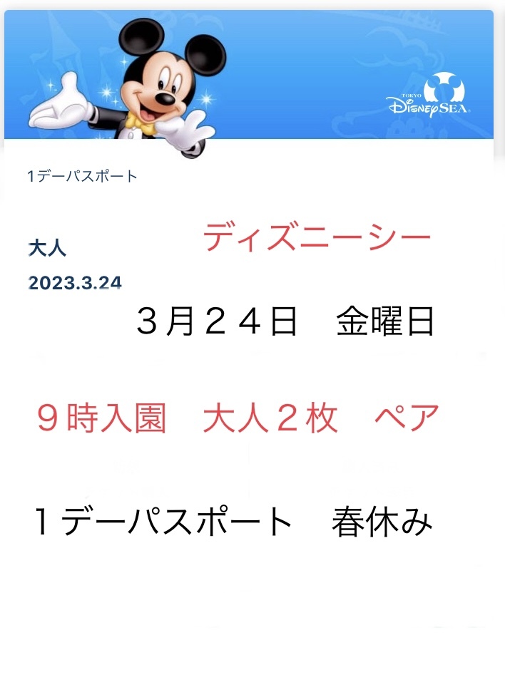 ディズニーランド ディズニーシー パークチケット大人 一枚 公式限定