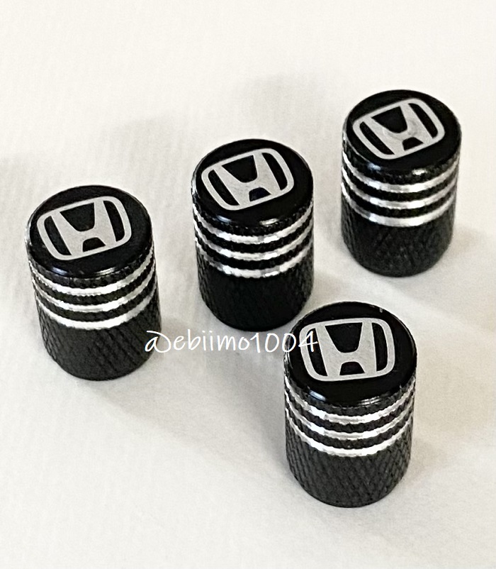 【未使用】バルブキャップ ホンダ HONDA エンブレムロゴ エアバルブキャップ バイク 自動車 3本ライン入り ギザギザ ブラック 4個の