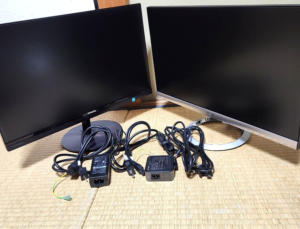 【やや傷や汚れあり】23型 2台マルチモニター スリムベゼル ASUS VX239HR PHILIPS 234E5E 23インチ デュアル