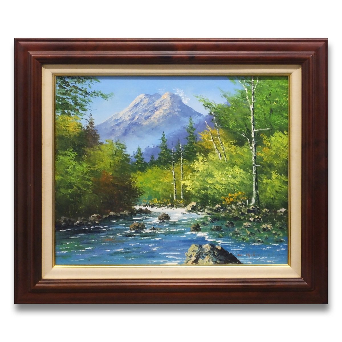 上高地　秋の焼岳　斎藤俊雄　油彩画 上高地秋の焼岳斎藤俊雄油彩画