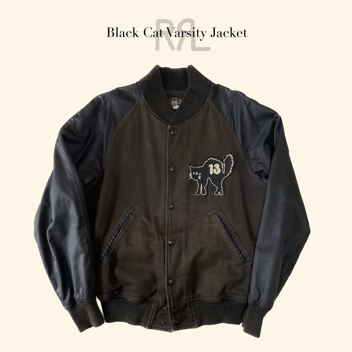 【目立った傷や汚れなし】【傑作】RRL “Black Cat Varsity Jacket” S スタジャン ブラックキャット 黒 バーシティ ジャケット Ralph Lauren