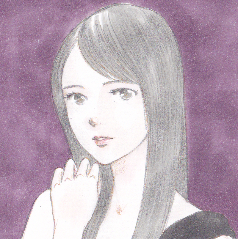 手描きイラスト 水彩原画 ロングヘアの女の子165 絵画