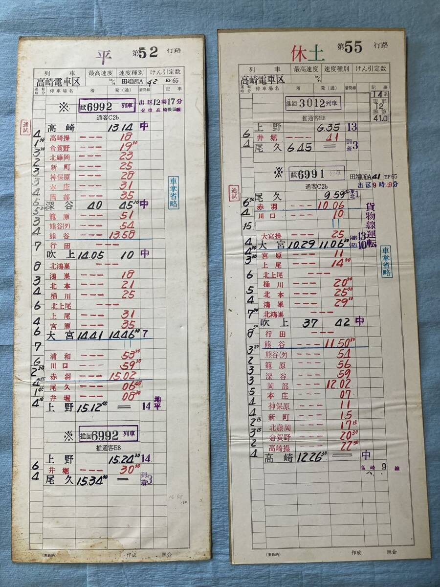 鉄道乗務員行路表高崎電車区