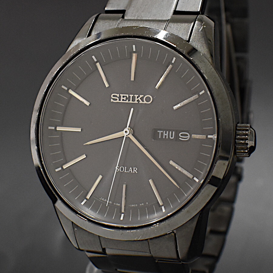 美品【稼働品】SEIKOセイコー V158 ソーラー ブラック シルバー