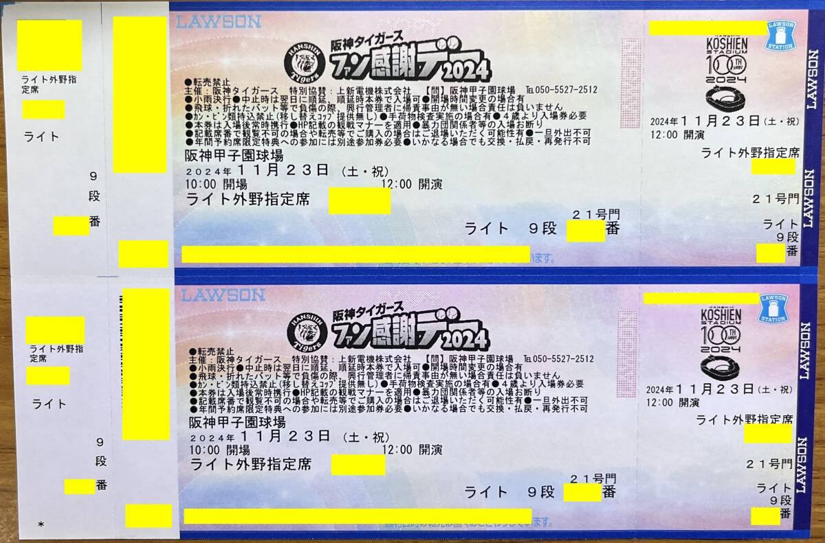 阪神タイガース ファン感謝デーチケット 通路側 ペア ファン感謝デー