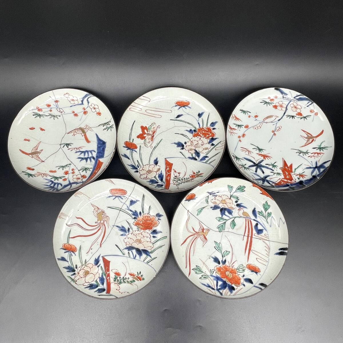 大鉢□赤絵 伊万里 錦絵 鶴亀 松竹梅 鳥 花唐草 古美術 時代物 骨董