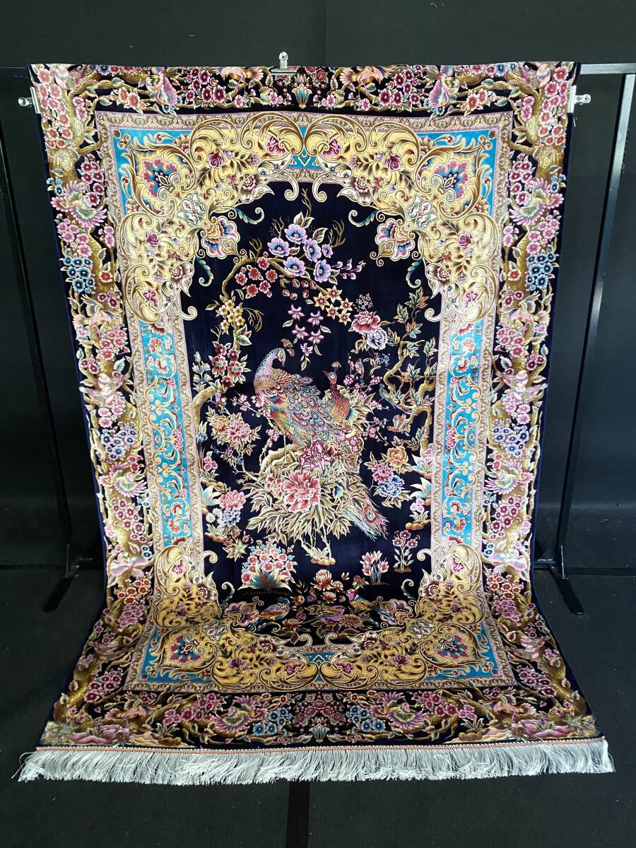 未使用】最高級希少作 ペルシャ絨毯 イラン クム産 シルク100% 手編み