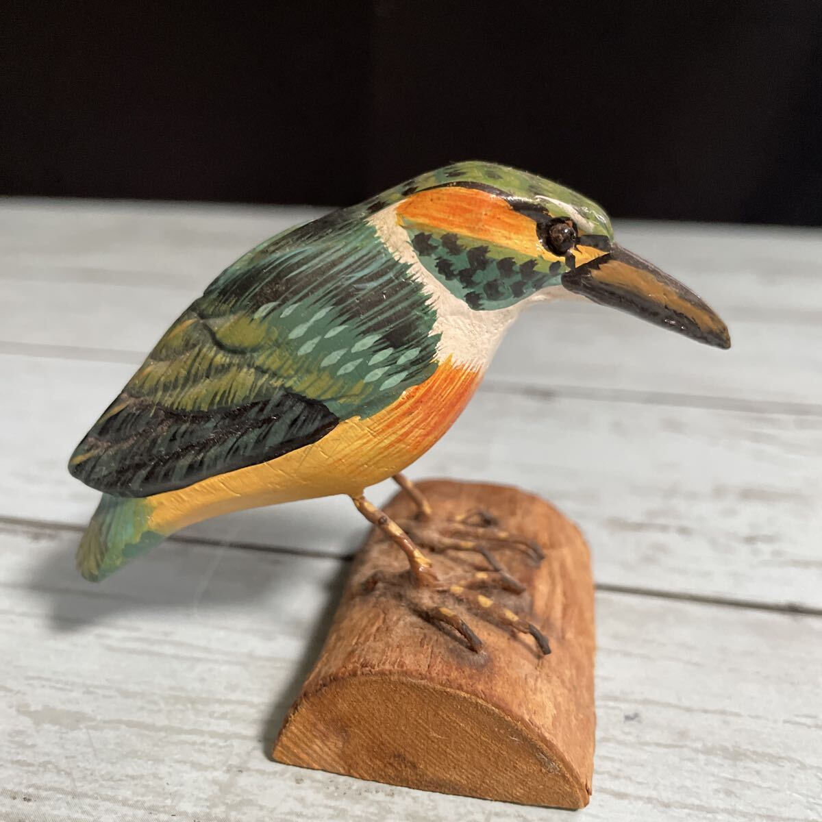 新品】バードカービング ヤマセミ 山翡翠 山魚狗 鹿の子鳥 精密彫刻