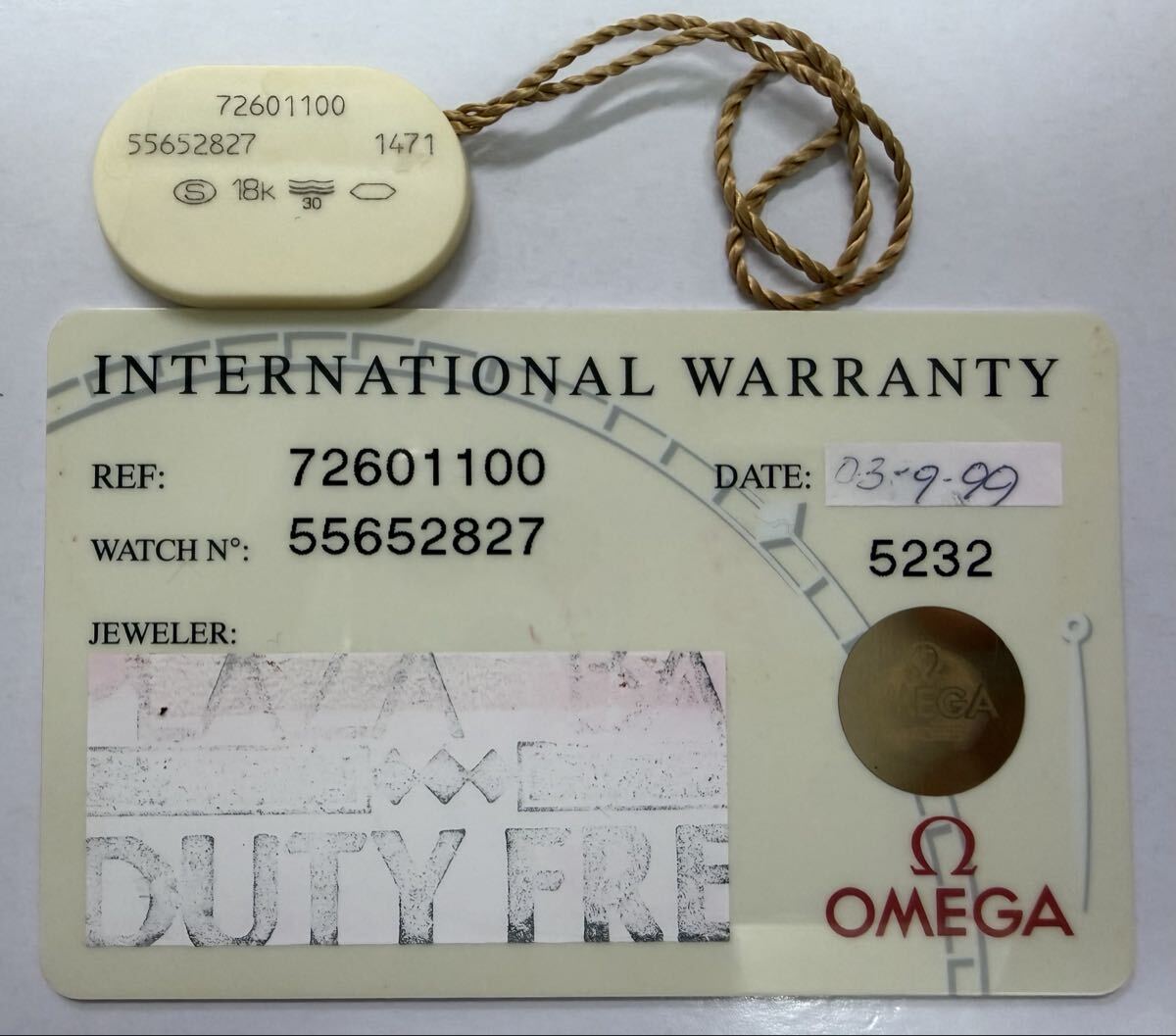 OMEGA オメガ時計付属品 古い国際保証書(ギャランティーカード) 白