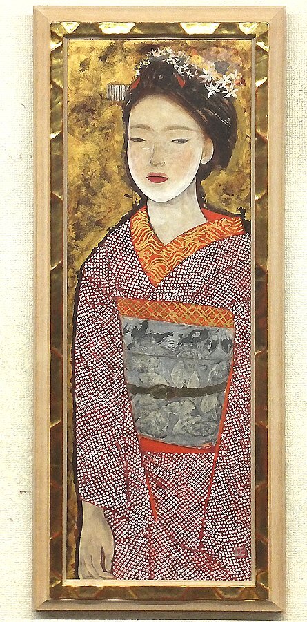 中古】上村松園孫 上村淳之 リトグラフ「緑雨」 170/250 直筆サイン