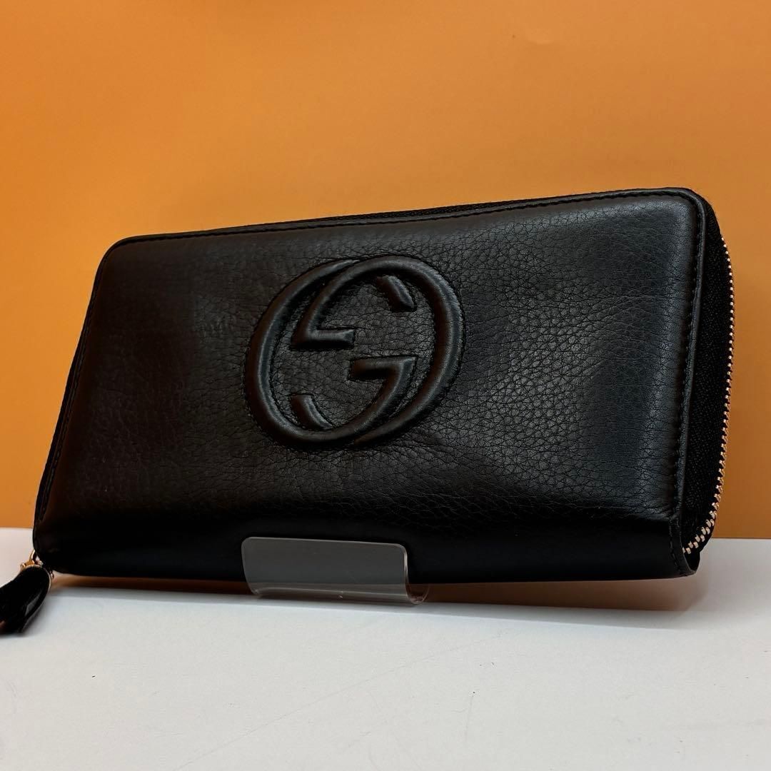 国内正規品GUCCI GGスタッズブラックレザー長財布 新品】【牛革】スタッズ 長財布 黒＆黒 メンズ レディース ユニ