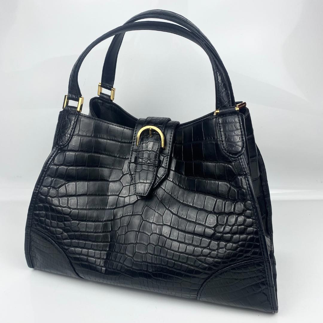 美品 フランス製 BERMA PARIS 最高級 シャイニー クロコ バック