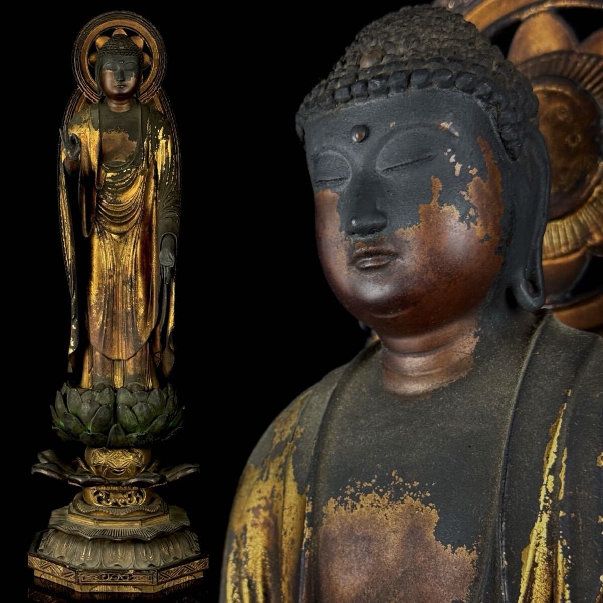 阿弥陀如来絵像 掛軸 紺紙金泥 仏教美術 本願寺 浄土真宗 室町～江戸