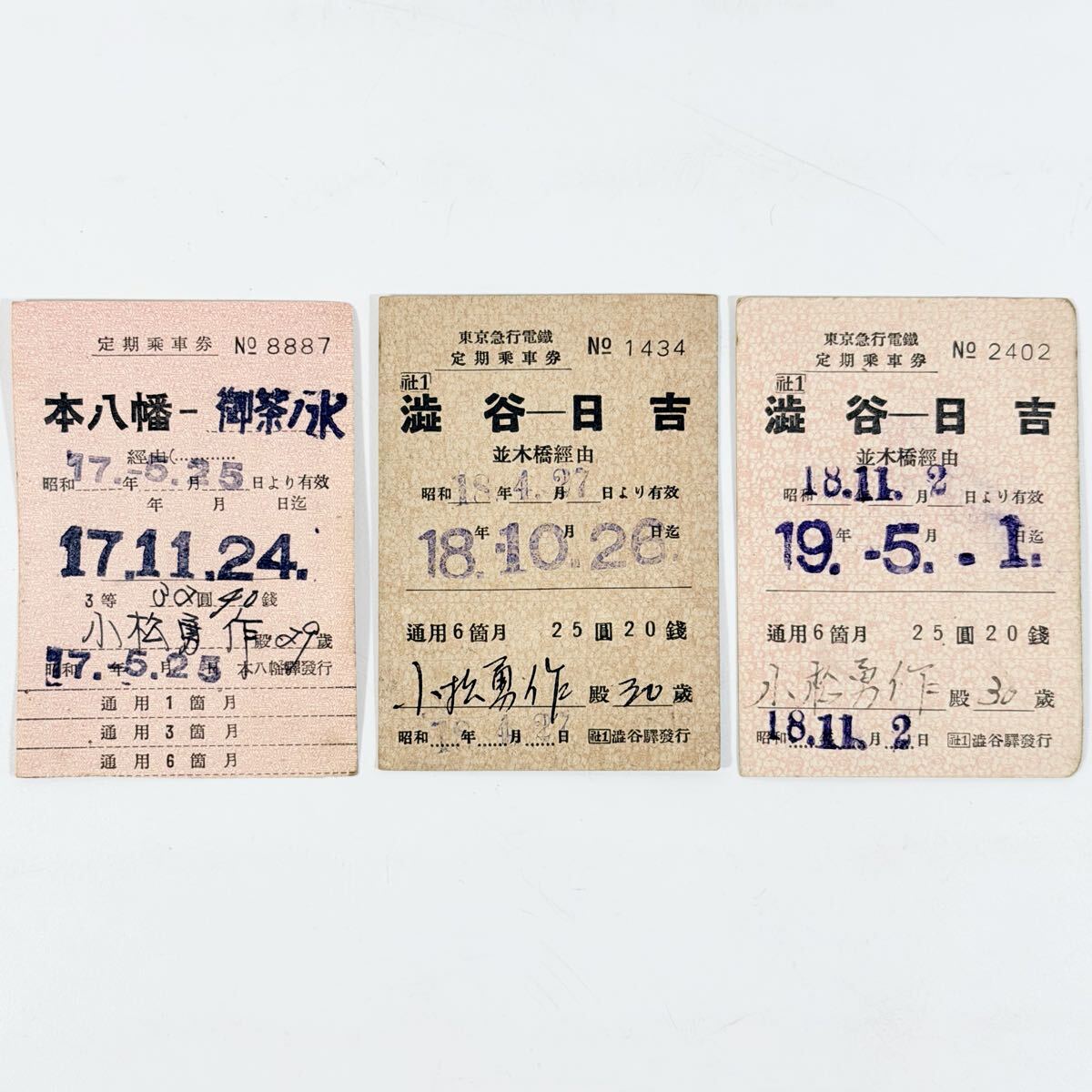 ☆世田谷中原 東急 戦前 小田急 京王 定期券 昭和18年☆の落札情報詳細