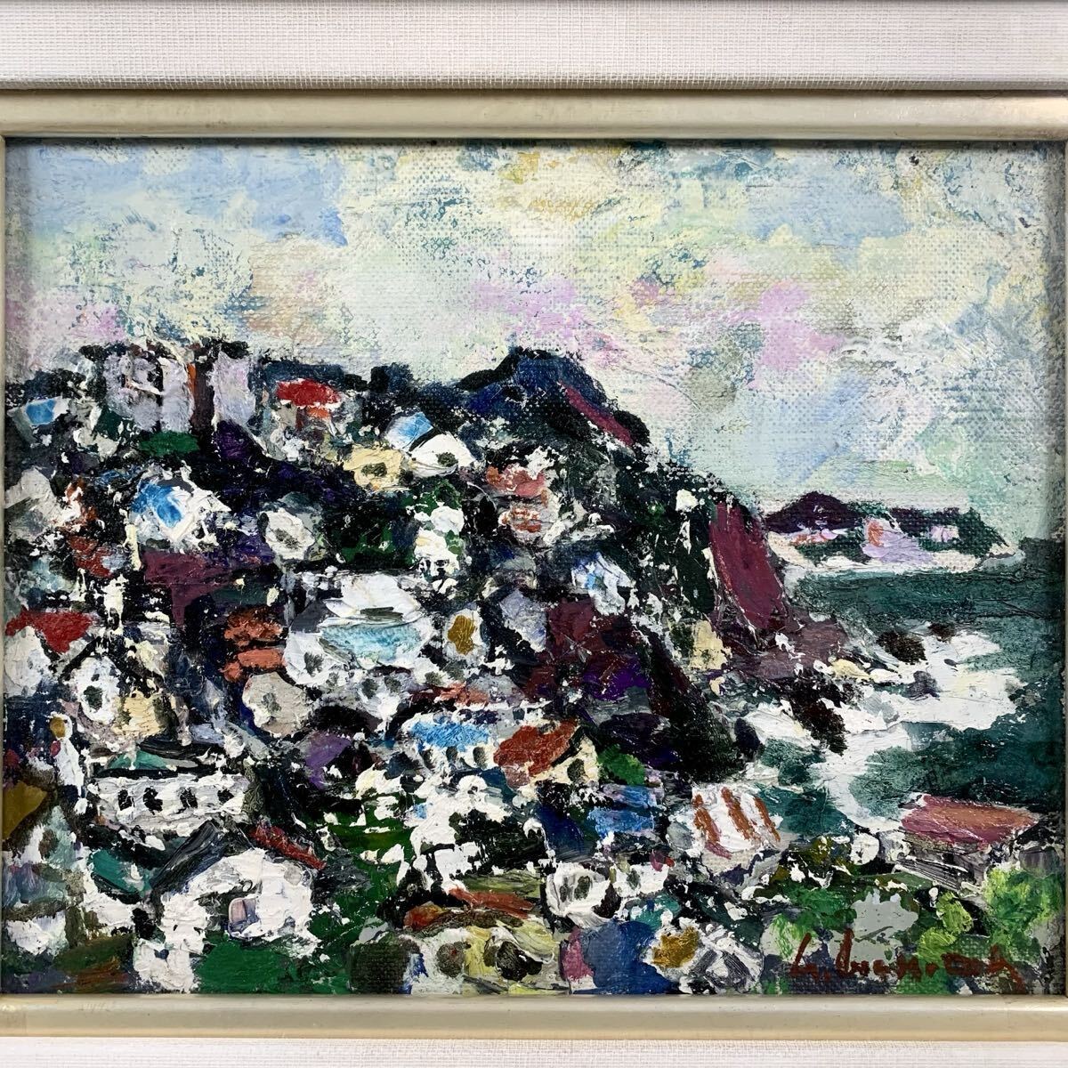 中古】◇高島野十郎◇けし◇肉筆◇油彩◇大内田茂士鑑定シール◇画面