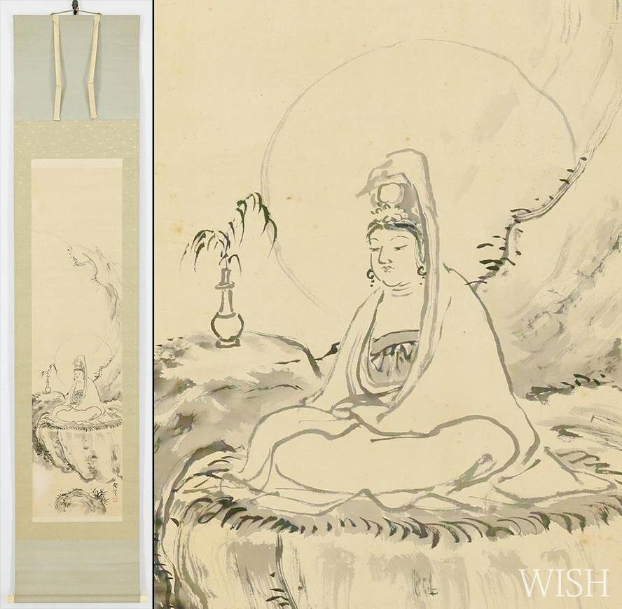 真作】【WISH】塩崎逸陵 「薔薇に雀」日本画 掛軸 絹本 ◇優美花鳥逸品