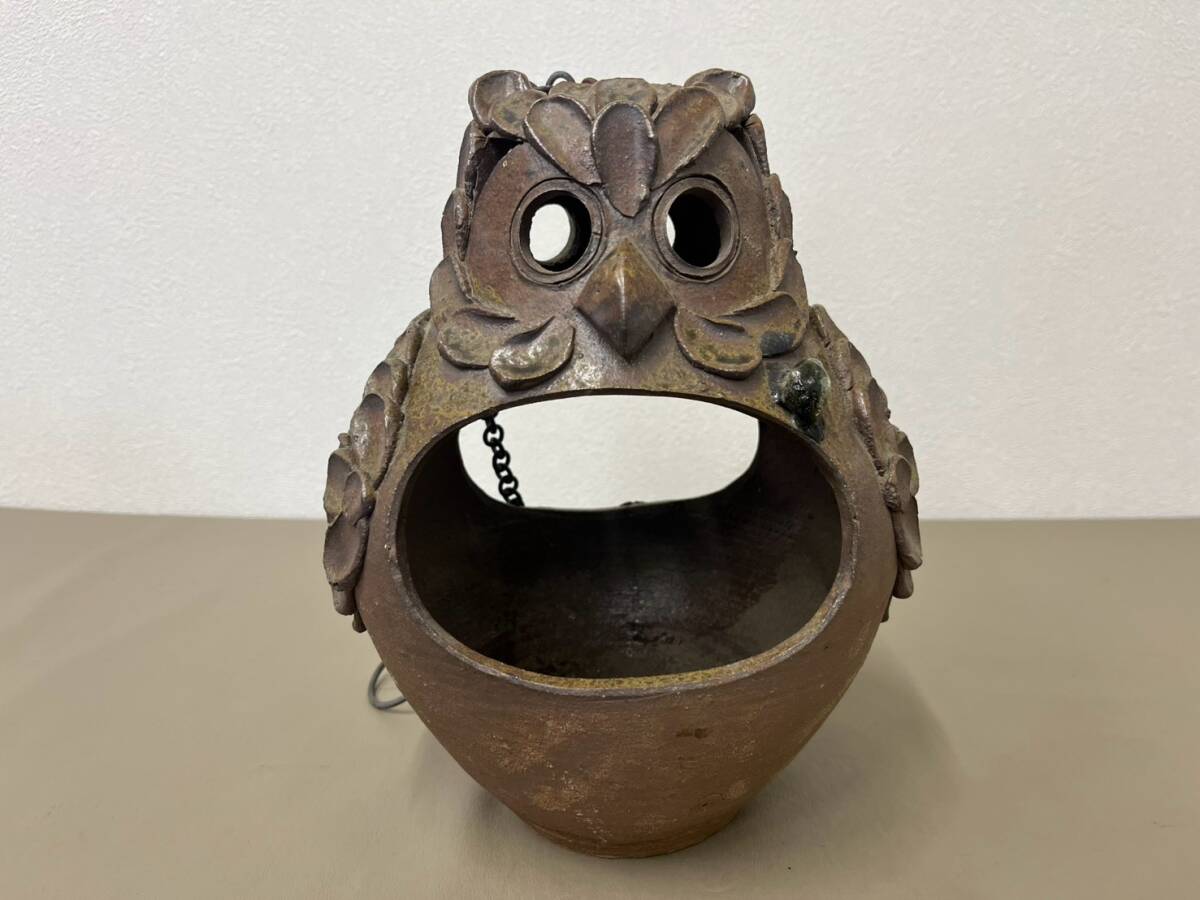 311160]金岡茂幸作 木彫りフクロウ◇梟/ミミズク/北海道/民藝/置物