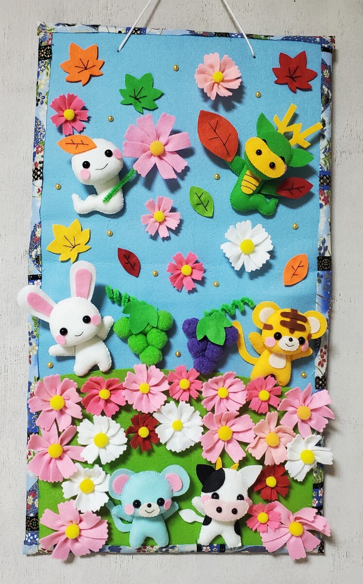 【なっちゃん様】フェルトリース ハンドメイド タペストリー 七福神 縁起物 正月 新品】petit chaleur* ハンドメイド* フェルトリース* 大物