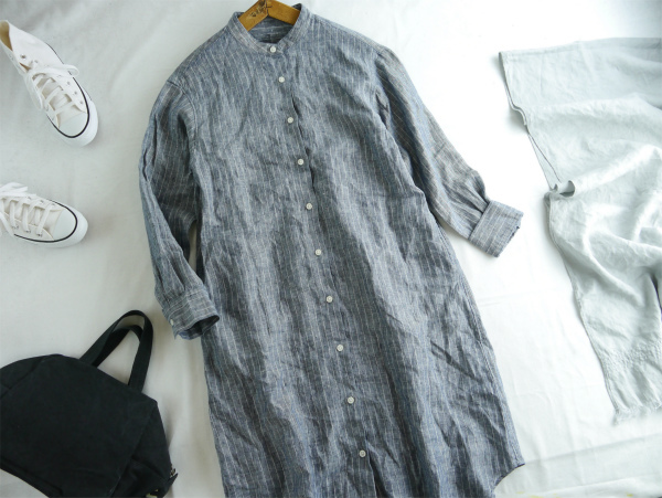 無印良品 Muji 心地よい リネン100 スタンドカラー ストライプ シャツ ワンピース S の落札情報詳細 ヤフオク落札価格情報 オークフリー スマートフォン版