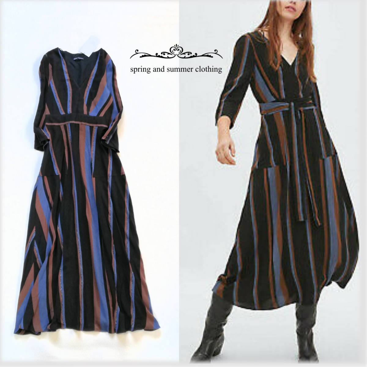 新品 タグ付き 未使用品 Zara ザラ 大人可愛い ｖネック ストライプ マキシ丈 フレア ワンピース 黒xs ロング ドレス N2 の落札情報詳細 ヤフオク落札価格情報 オークフリー スマートフォン版