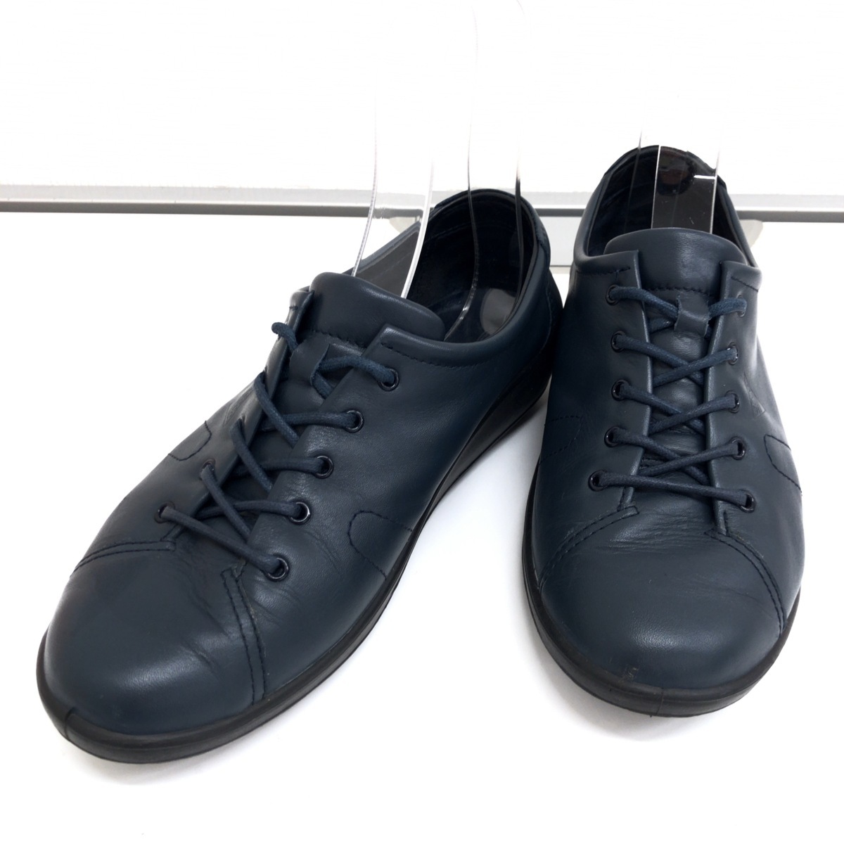 ○ ecco エコー 本革 レザー スニーカー 25cm ネイビー 紺 ...