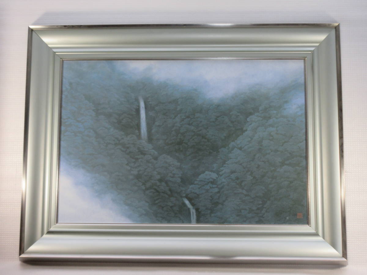 東山魁夷 【山雲】肉筆/表サイン有/色紙画/日本画/彩色/岩彩/裏シール有 東山魁夷 【山雲】肉筆/表サイン有/色紙画/日本画/彩色/岩彩/