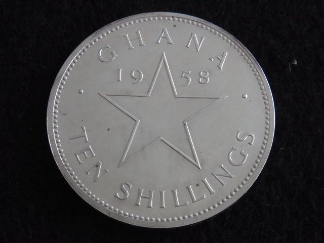 家の整理 古銭 ガーナ共和国 1958年 10シリング銀貨 クワメ