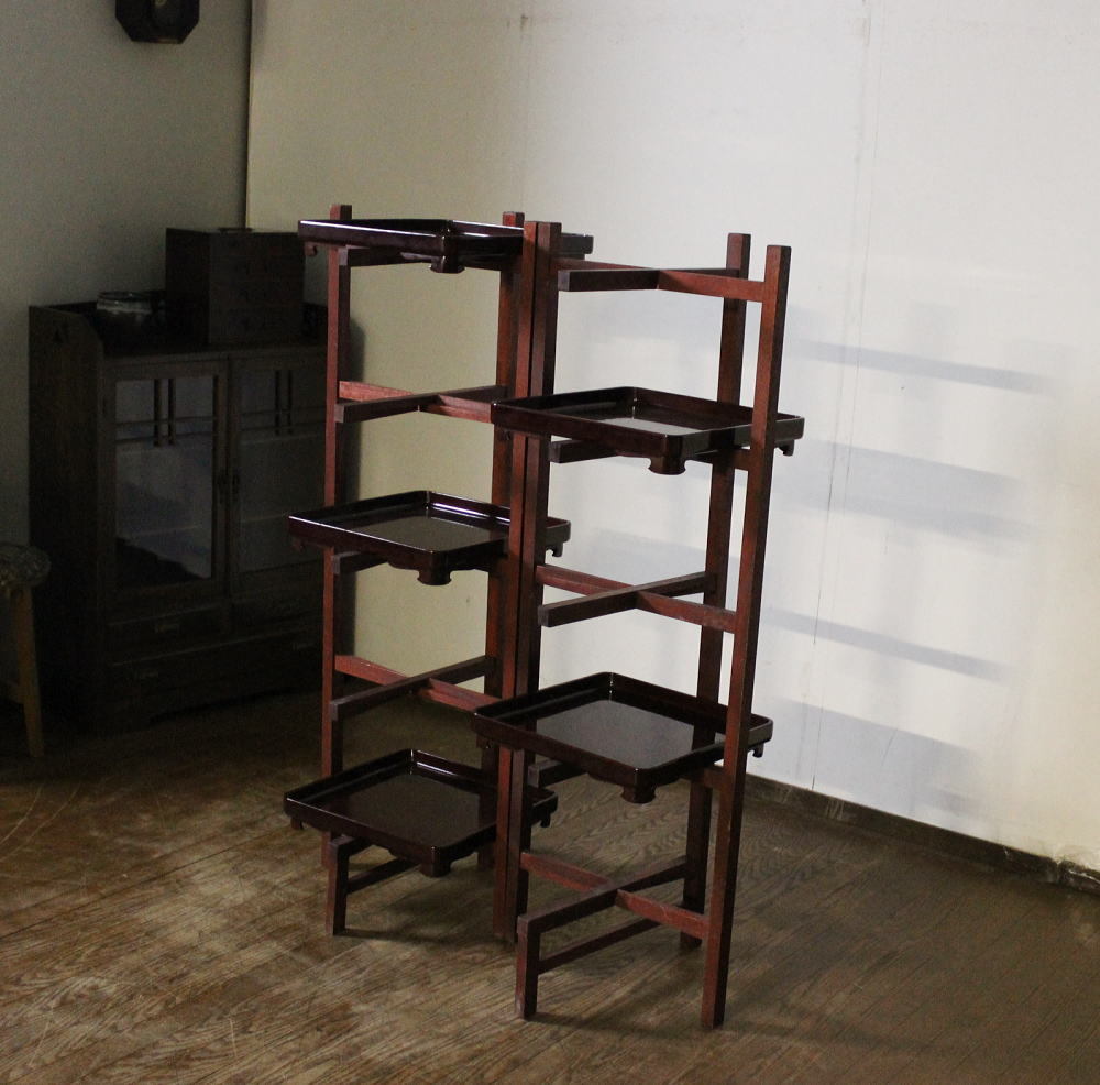古いお膳棚 木製 折りたたみ 古民家 レトロ家具 アンティーク 膳棚