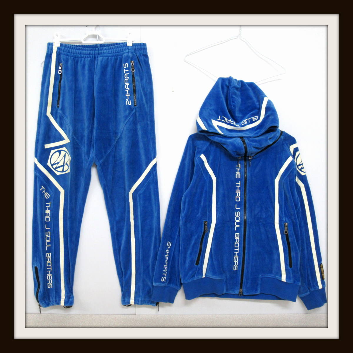 24karats　S　 三代目JSB　セットアップ　ブルー　ジャージ　ベロア 24karats】ベロア ジャージ セットアップ+Tシャツ（未使用）三代目JSB