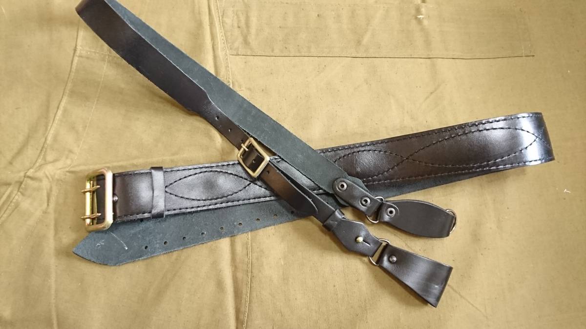 新品】ソ連軍ロシア軍 サム・ブラウン・ベルト 黒革 サイズ1 （将校 斜