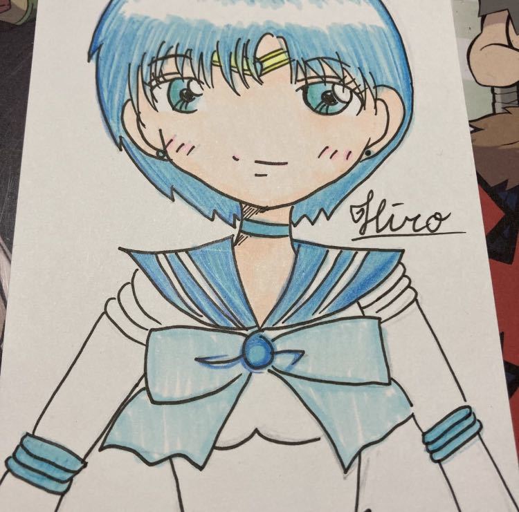 新品 手描きイラスト ハガキサイズ ファンアートセーラームーン 水野亜美 セーラーマーキュリー の落札情報詳細 ヤフオク落札価格情報 オークフリー スマートフォン版