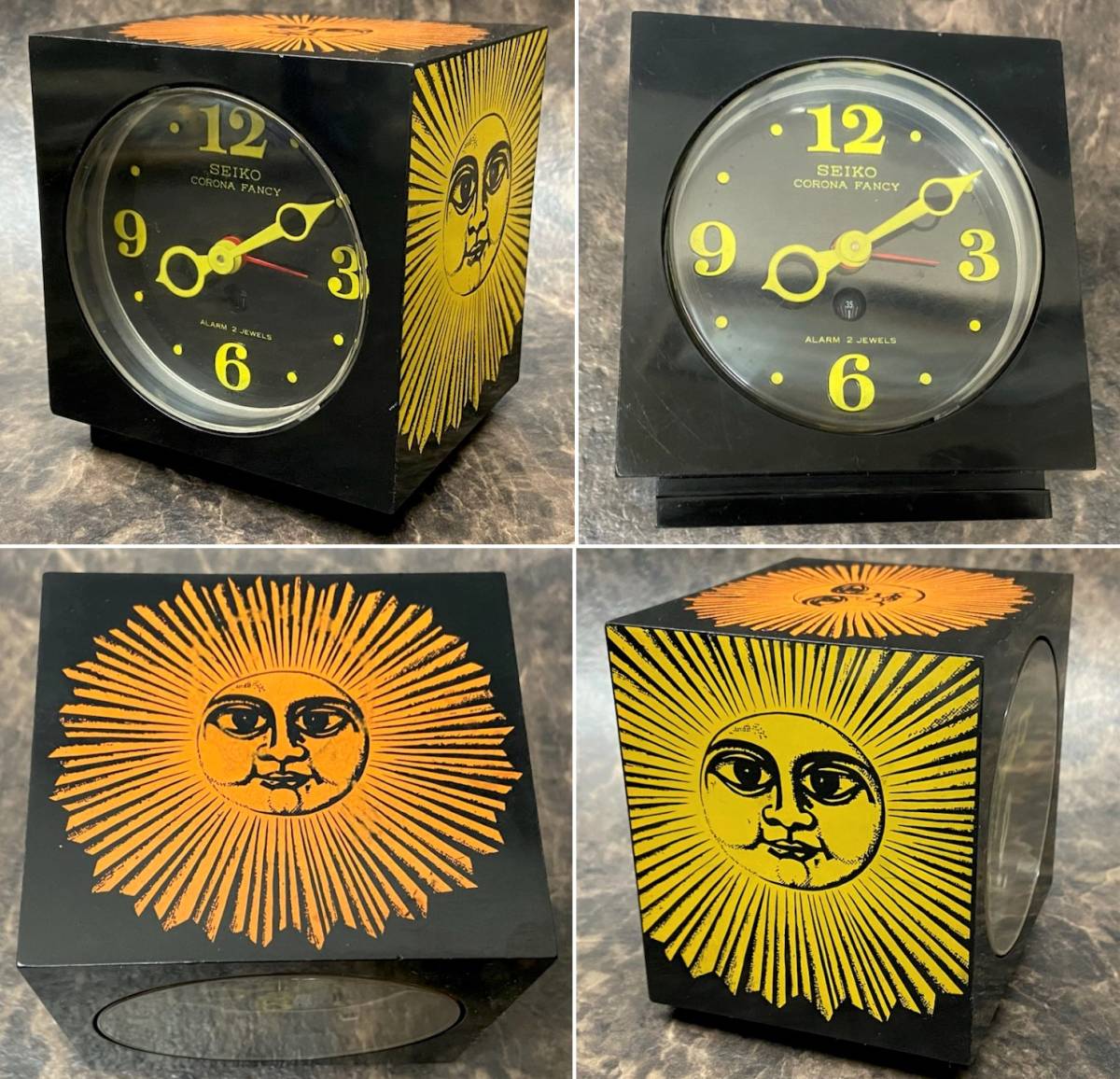 【やや傷や汚れあり】レアSEIKO☆SEIKO CORONA FANCY ALARM 2JEWELS 太陽 sunface レトロ/アラーム