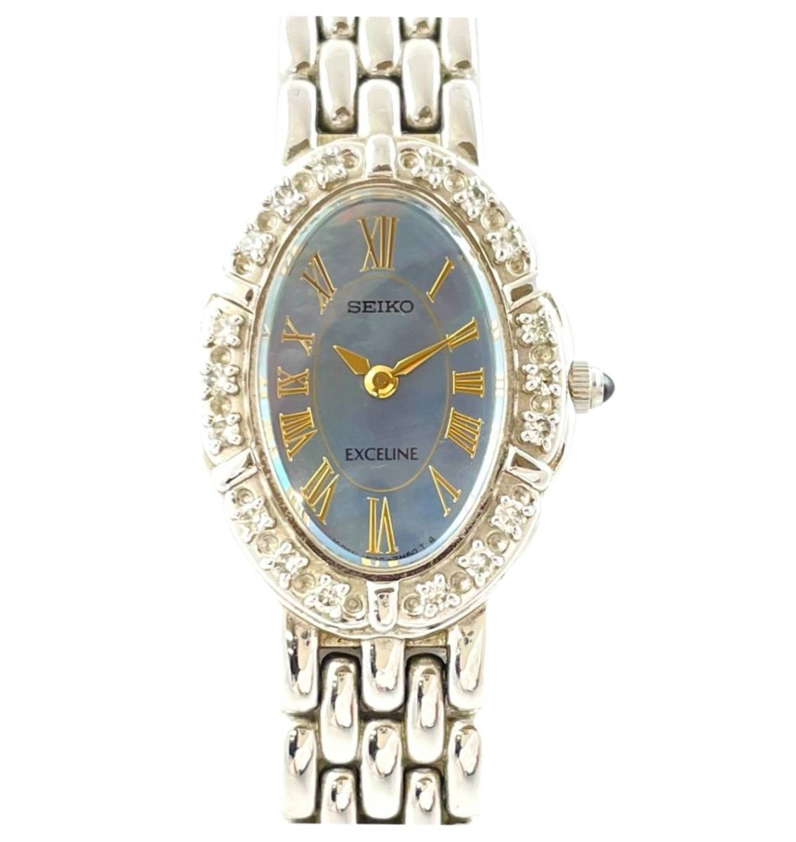 稼働ダイヤベゼル】セイコーエクセリーヌ腕時計シェル文字盤純正ベルト