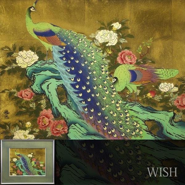 孔雀 牡丹 鳳鳴 銅板 絵 七宝工芸