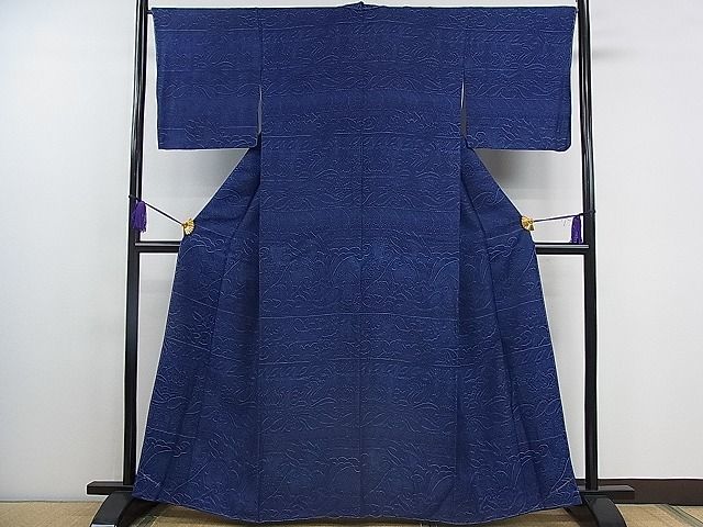 未使用】平和屋□阿波藍天然染 小紋 阿波藍無形文化財認定技術保持者