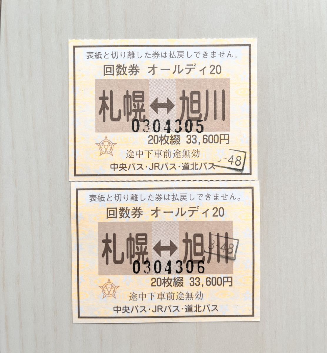 札幌-旭川 高速バス 回数券 中央バス 8枚