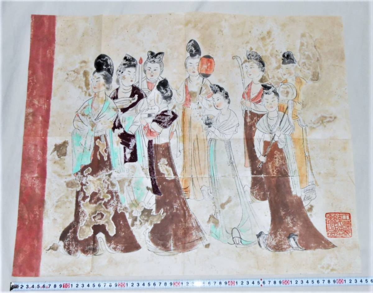 民間仕入れ品　中国唐時代の絵　激安骨董品　肉筆保証 BD411A3-3 中国古美術 唐時代の人物図 肉筆絵 激安骨董品 BD312A13-2（やや