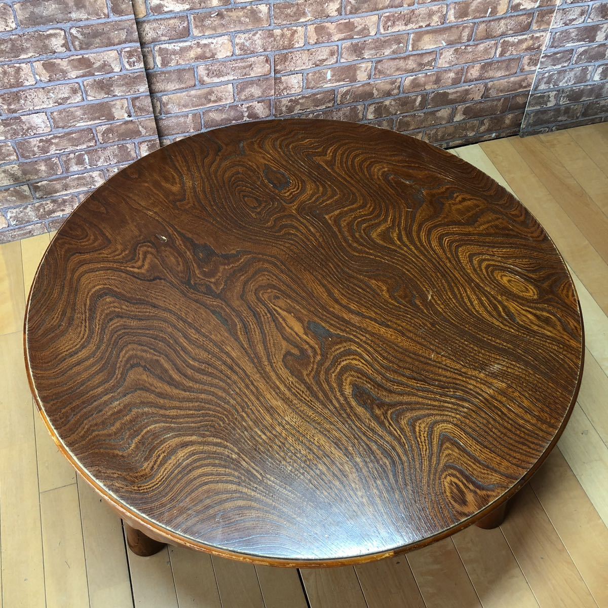 古い木製折り畳み丸テーブル ちゃぶ台 古家具 古民家 古道具 傷や汚れ