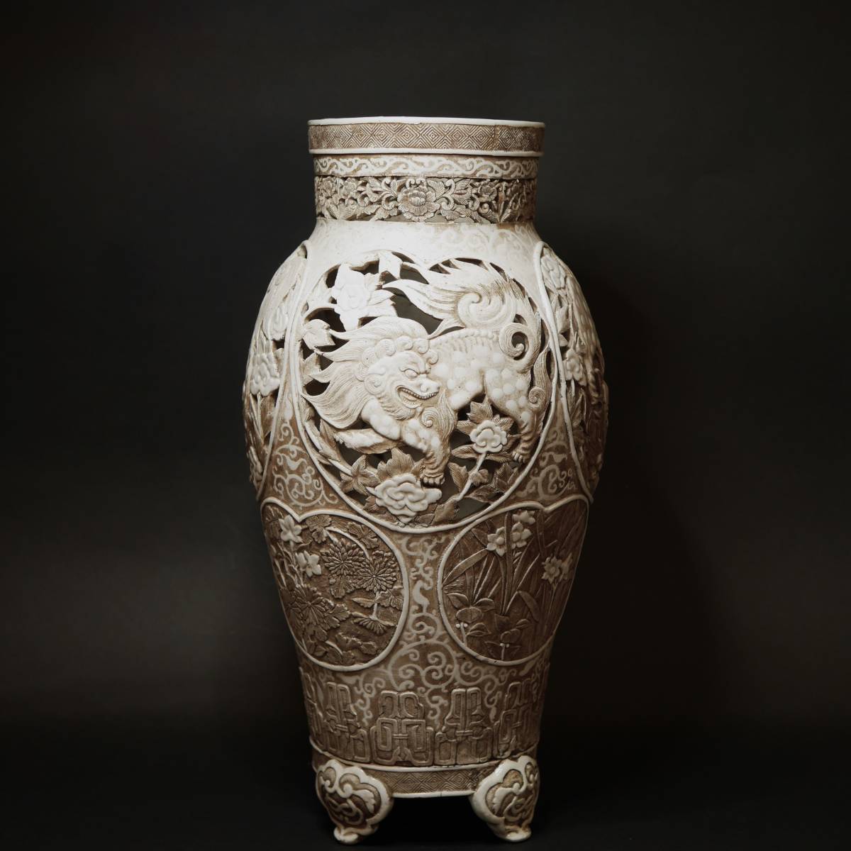 最終価格！青磁 二重透かし焼き壺 海青作 大壺