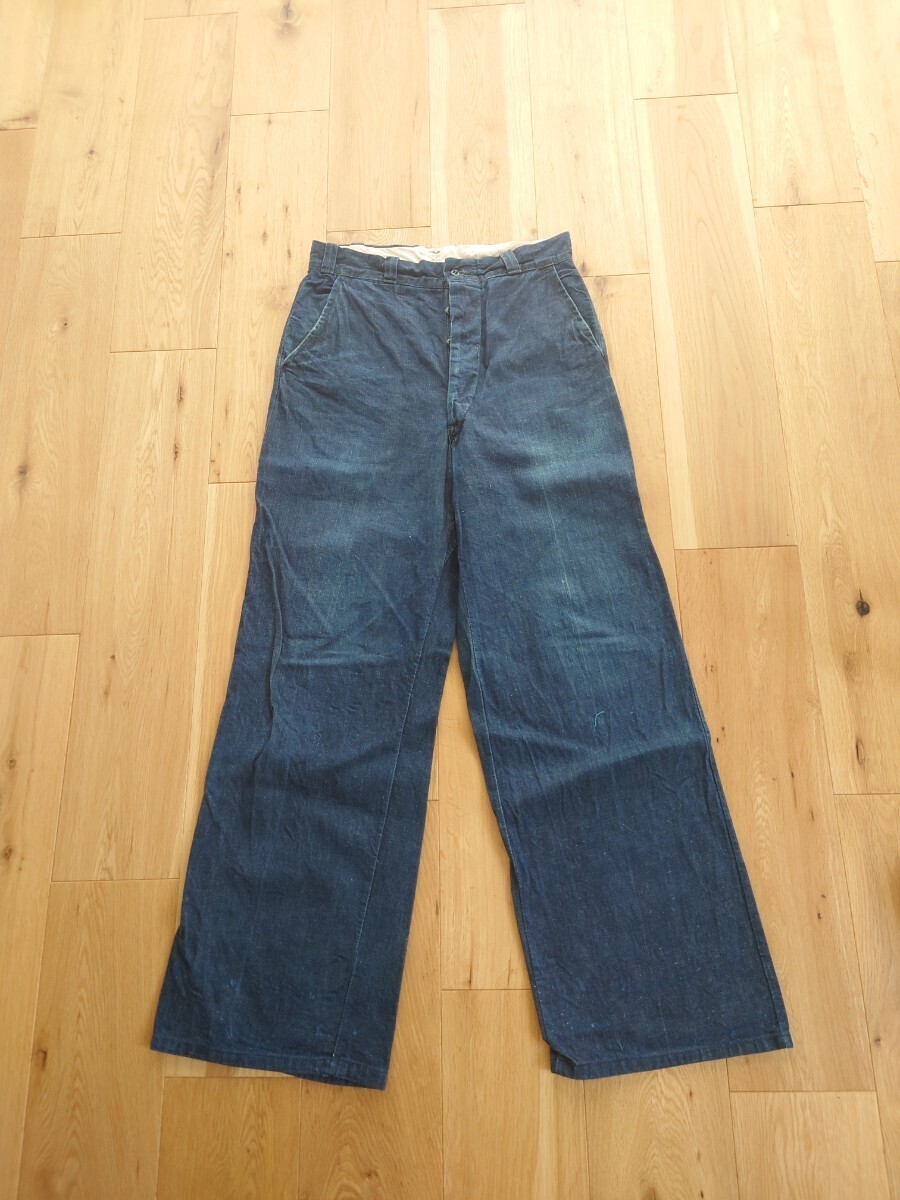 【やや傷や汚れあり】極上 真っ紺 40s 50s ビンテージ デニム トラウザー ワークパンツ Vintage Denim Trousers ...