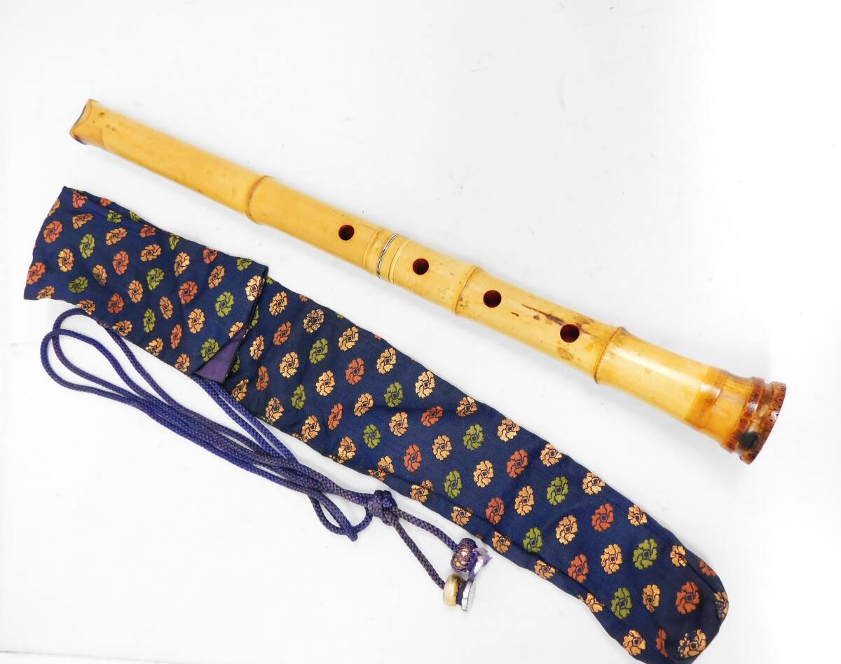 【都山流 尺八】銘  河野 玉山 / 金一線籐巻  金縁水牛歌口 約48.5cm 都山流 尺八】銘 河野 玉山 / 金一線籐巻 金縁水牛歌口 約48.5cm