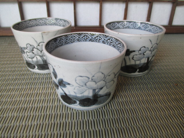 伊万里 古伊万里 蕎麦猪口 染付 3客 アンティーク 時代物 江戸時代