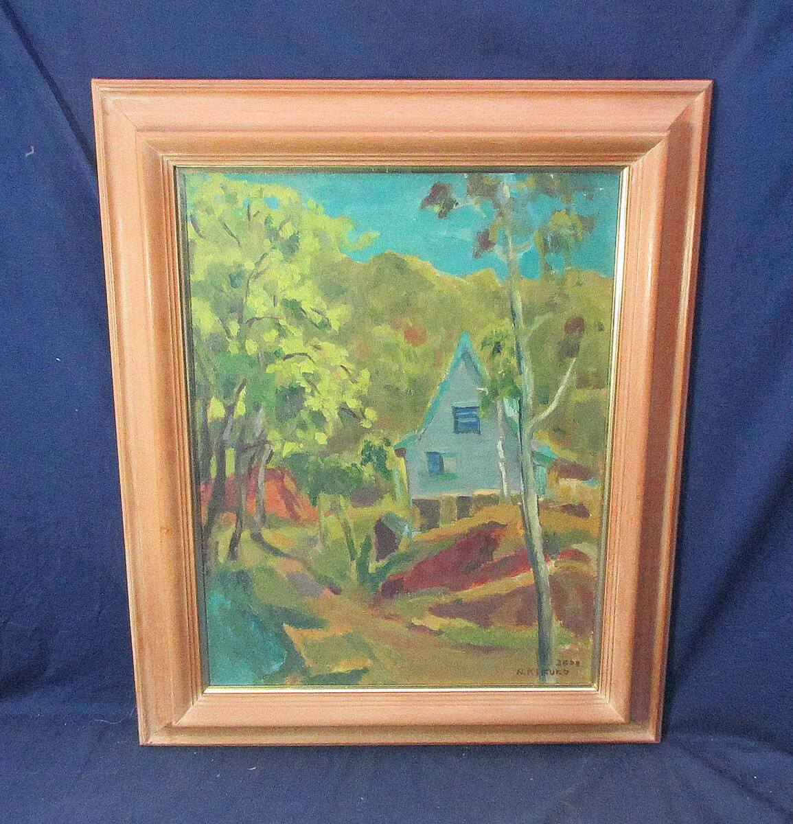 中古】西岡義一 「アンシの街」 F4号 油彩画 風景画 光風会の