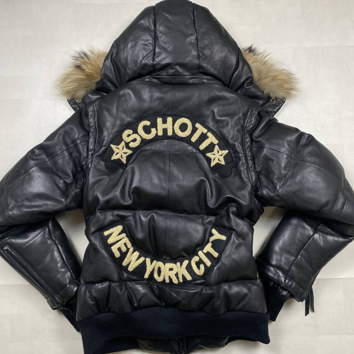 美品】Schott ショット ダウンジャケット 羊革 本革 ブラック（Schott 
