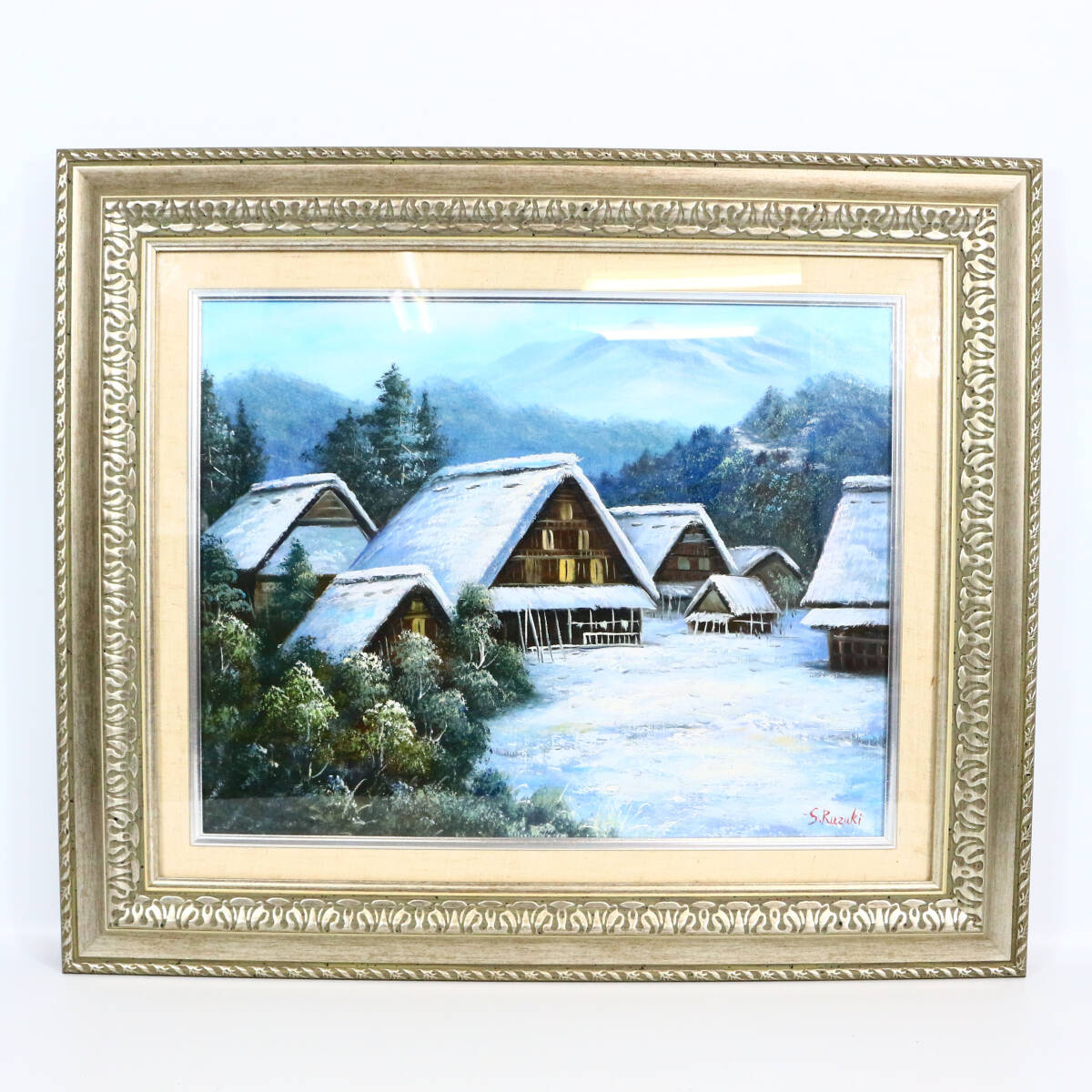 新品】F6 猿渡一根 「晩秋 白川郷」□絵画 油絵 風景画 肉筆 油彩の