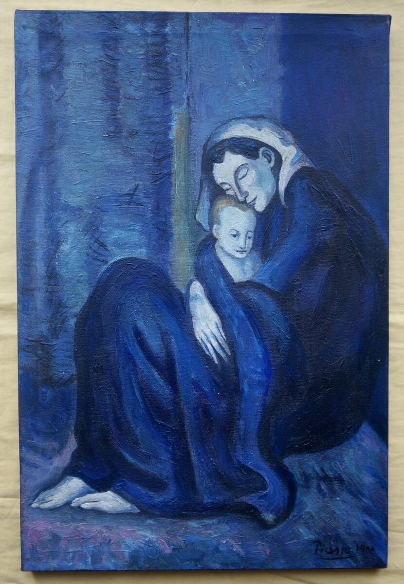 【模写】絵画　パブロ・ピカソ　油彩3号　腕時計の女　証明書付　R64 Artworks]パブロ・ピカソ|青の時代|約58x38cm|肉筆|油彩|原画