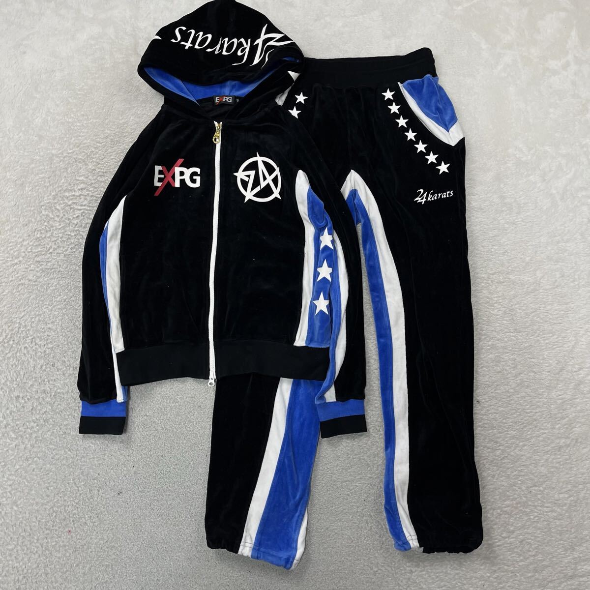 中古】□24karats 2007 ベロア セットアップ ジャージ 緑×白（M