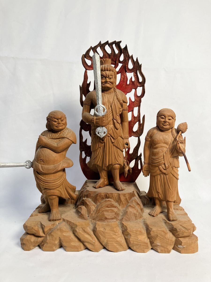 やや傷や汚れあり】【伝来】仏画特集 ek5071 三幅対 不動三尊像 二重箱