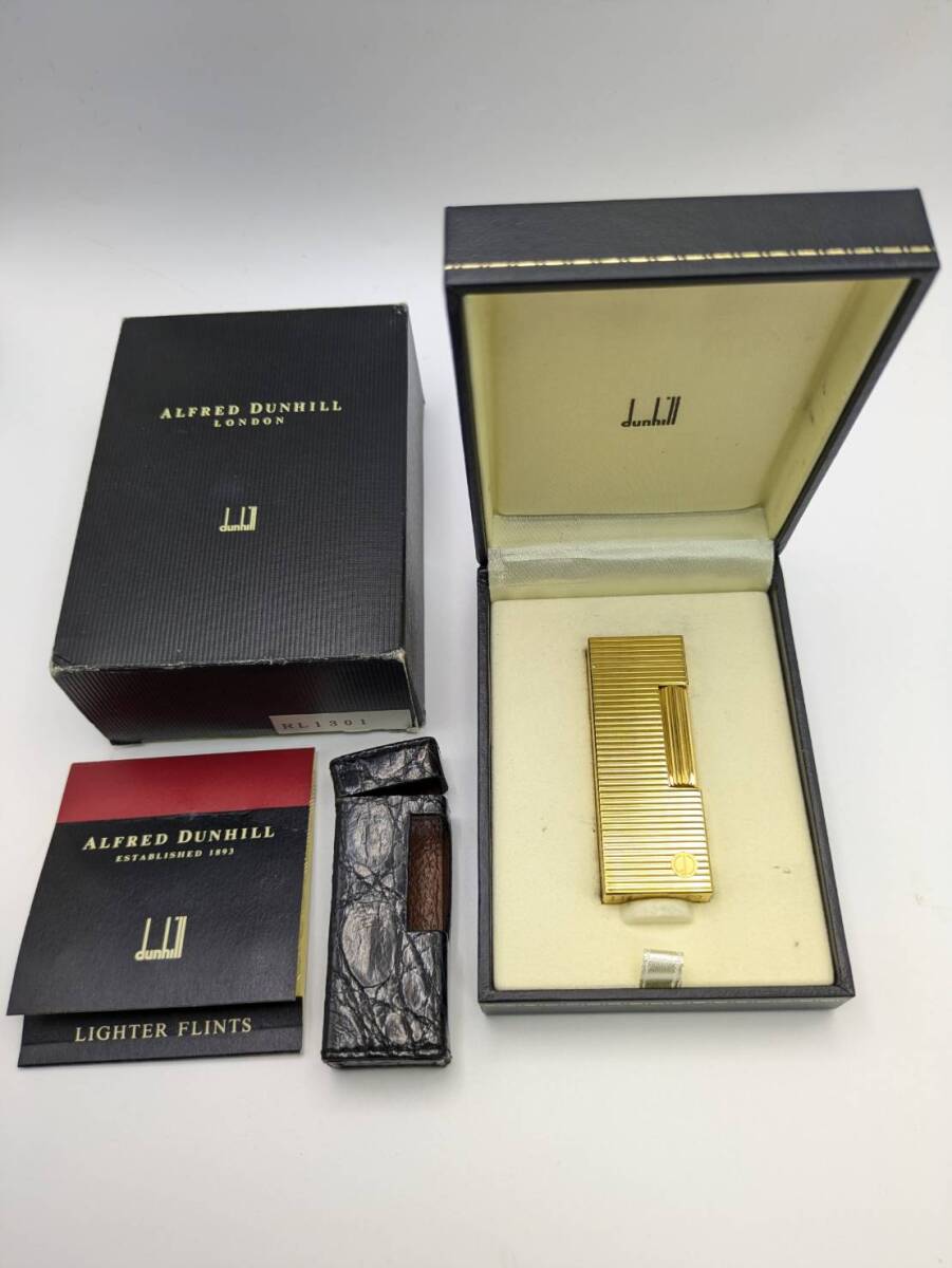 未使用に近い】41801◇ダンヒルライター ゴールド ジャンク品 型押し